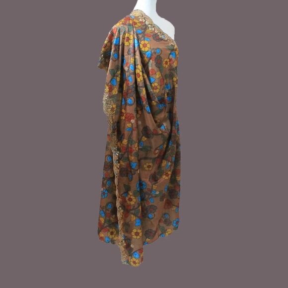 Golden Floral Brown Silk Dupatta | Luxe - Picture 3 of 3